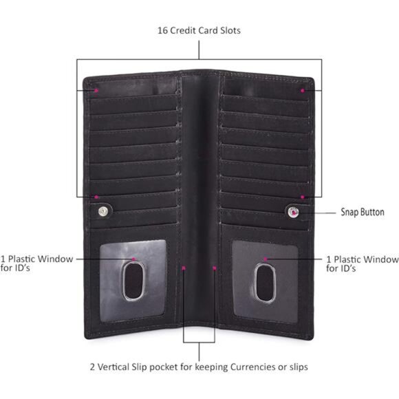 Long Wallet for Men Women Real Leather Bifold RFID Stylish Slim Handmade 2 ID - Picture 3 of 6